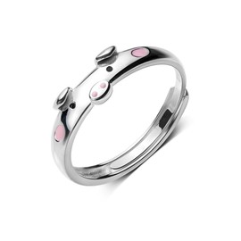 IMINI Cute Pig S925 Sterling Silver Ring for Women Girls Polished Cute Pink Piggy Animal Expandable Open Finger Rings Adjustable Fashion Jewelry Christmas Birthday Dainty BFF Gifts for Daughter Niece