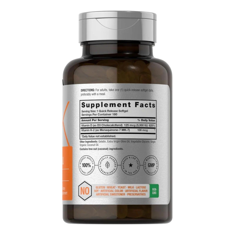 Vitamina K2 100mcg + D3 5000iu 2 En 1 180
