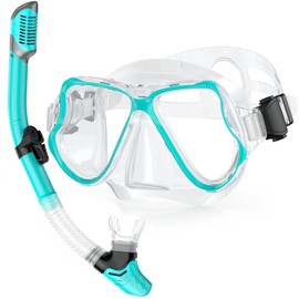 QcoQce Adult Snorkel Set, Anti-Leak, Anti-Fog and Panoramic Wide View Diving Mask, Professional Snorkel Mask with Soft Mouthpiece and Dry Snorkel, Snorkel Set for Adults