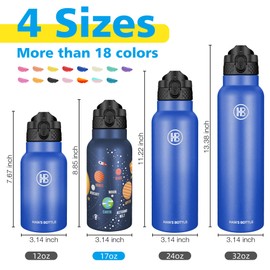Han's Bottle Kids Water Bottle with Straw Lid - Insulated Stainless Steel Reusable Tumbler for Toddlers,Girls,Boys,Thermo Mug,17oz,Space Planet