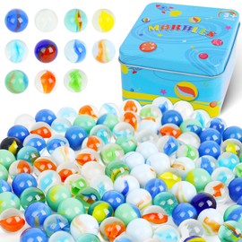 3 otters 110PCS Glass Marbles Bulk, 0.63inch Marbles Bulk Assorted Styles Fun Retro Toys Easter Egg Stuffers Set for Kids Marble Games DIY Home Decoration