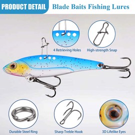Blade Baits Jigging Spoon Lures Metal VIB Spinner Spoon Blade Swimbait Vibrating Lipless Crankbait Fishing Lures Set for Walleye Bass Trout Crappie Perch Freshwater Saltwater (Type B -0.7oz-2.7"-5pcs)