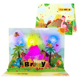 CNLITIHEKA 3D Musical Birthday Card for Boys, Light & Music Volcanic Dinosaur Birthday Cards for Girls, Happy Birthday Greeting Cards for Adults.