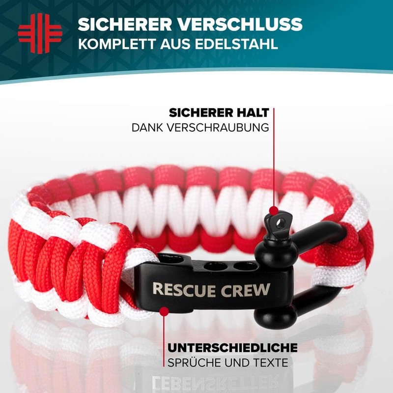 LIFE IS SIMPLE Paracord Survival Bracelet, Rescue Crew, Red, White,