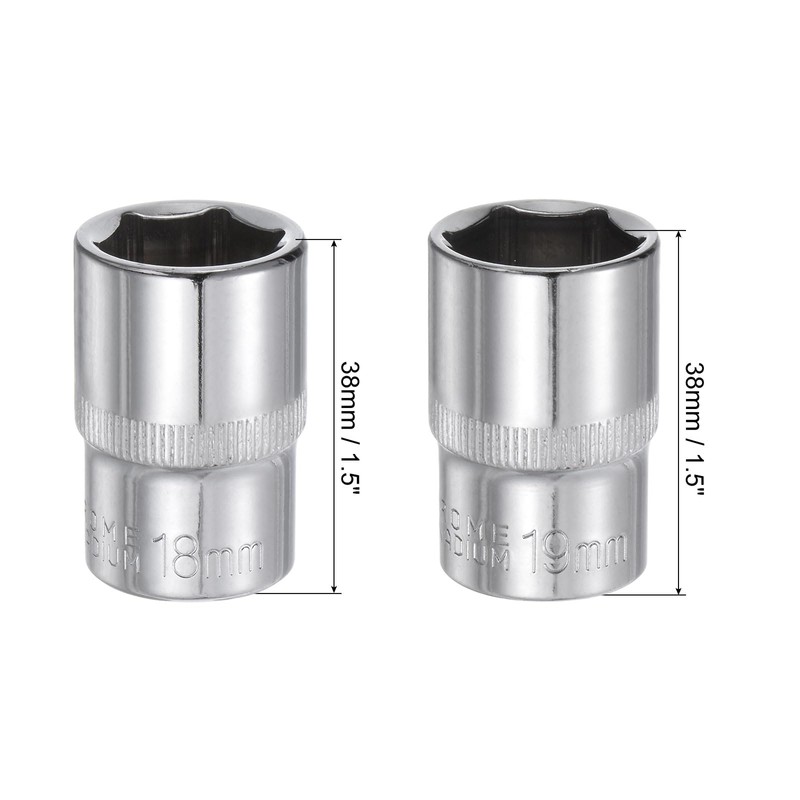 sourcing map 6-Point Shallow Socket, 1/2" Drive 18mm 19mm Shallow