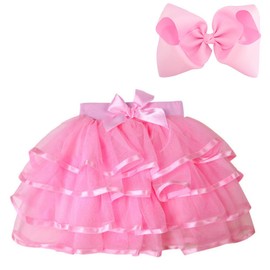 BGFKS 4 Layered Tulle Tutu Skirt for Girls with Matching Hairbow,Girl Ballet Tutu Skirt (Deep Pink, 7-10 Years)