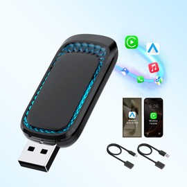 2-in-1 Wireless CarPlay Android Auto Adapter with RGB Ambient Light, Mini Apple carplay Wireless Adapter Fast Stable Converts Wired to Wireless Carplay Dongle for iOS 10+ & Android 11+,USB-A/Type-C