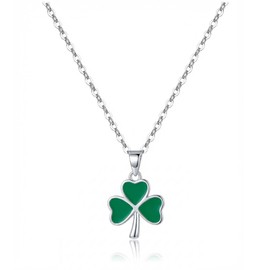 Reffeer Solid 925 Sterling Silver Green Clover Pendant Necklace for Women Teen Girls Shamrock Necklace Chain Green St Patricks Day Necklace (A-Silver)