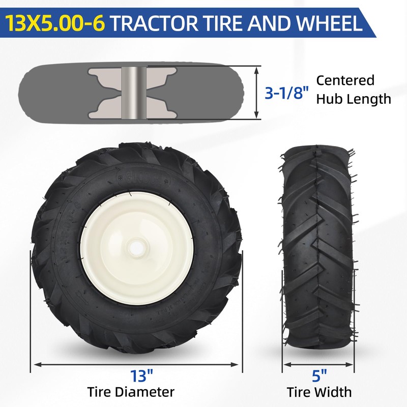 GICOOL 13x5.00-6" Tiller Tire and Wheel, 【3/4" Axle Size】, 3-1/8"