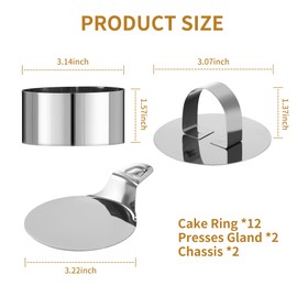 HAOYULUO 12 Stück Dessertringe und Speiseringe,Edelstahl Servierringe 8cm, Ausgestattet mit 2 Grundplatten und 2 Deckeln, Geeignet für die Herstellung von Keksen, Donuts und Kuchenbackformen