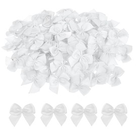Mini Bows, 100 Pcs White Bows 1 Inch Ribbon Bows Satin Twist Tie Bows Tiny Premade Craft Bows for DIY Sewing Crafts Gift Wrapping Basket Wedding Birthday Christmas Party Scrapbooking Decorations