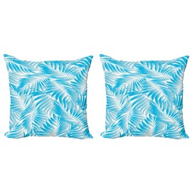 ABAKUHAUS Tropical Decorative Cushion Cover Pack of 2, Exotic Miami Palms, Modern Accent Double-Sided Digital Print, 40 x 40 cm, Turquoise/Aqua Blue