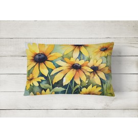 Caroline's Treasures DAC1666PW1216 Maryland Black-Eyed Susans in Watercolor Fabric Decorative Pillow 100% Machine Washable Pillow, Indoor or Outdoor Decorative Throw Pillow for Couch, Bed or Patio