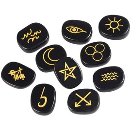 KYEYGWO Black Obsidian Witches Runes Set, Rune Stones with Engraved Gypsy Wiccan Pagan Symbol for Divination Meditation Healing