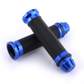 Keenso 7/8" Motorcycle Handlebar Grips, CNC Aluminum Rubber Hand Grips, Universal Antiskid Handlebars Hand Grips Rubber Gel Handlebar for Handle Bar Bike Bicycle (Blue) Motorbike Accessories