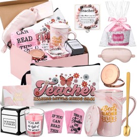 Didaey 9 Pcs Teacher Appreciation Gifts Set Thank You Teacher Ideas Gifts Best Teacher Retirement Appreciation Gifts Funny Birthday Gifts for Teachers' Day Back to School Graduation(Pink)