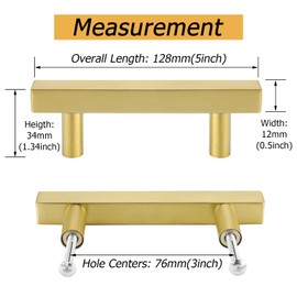 goldenwarm 5Pack Brushed Brass Drawer Pulls Gold Cabinet Pulls 3in Handles for Kitchen Cabinets - LS1212GD76 Kitchen Hardware Square Bar Pulls Cupboard Door Handles 5in Overall Length