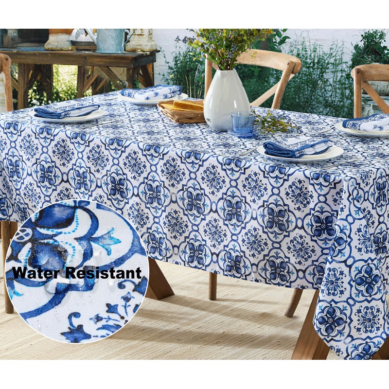 Newbridge 52 x 70 Inch Rectangle Fabric Tablecloth, Blue Amani