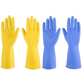 IUCGE Rubber gloves dishwashing 2 Pairs for Kitchen,Cleaning gloves for household Reuseable.(Small,Yellow+Blue)