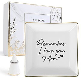 JAUVIE Remember I Love You Mom Ceramic Trinket Tray Mom Birthday Gifts - Ring Holder for Mom from Daughter & Son - Jewelry Tray for Mother, Gift for Mom, Women Gifts for Mothers Day