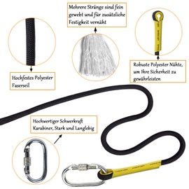 EMEKIAN 10 mm Black Indoor Outdoor Climbing Rope, 30 M (98 ft) Static Rock Climbing Rope for Escape Rope, Ice Climbing Equipment, Fire Safety Rescue Rope, with Non Slip Gloves