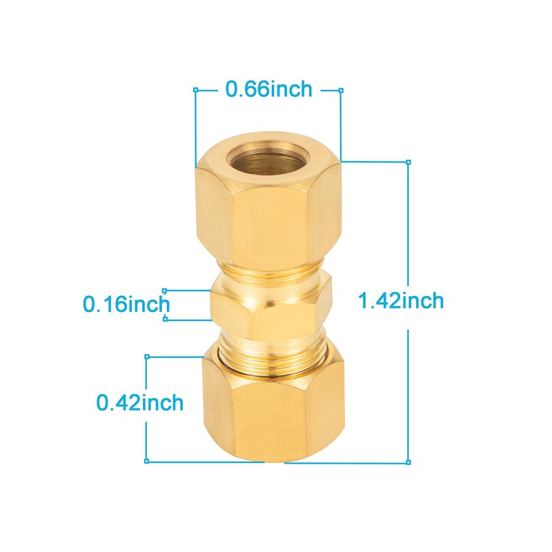 Brass Compression Fitting,5/16-Inch OD Compression Union,Brass Compression Tube Fitting(5/16" Tube