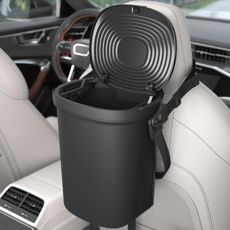 Garoopion Leakproof Car Trash Can, 1.9 Gallon Soft Silicone Hanging