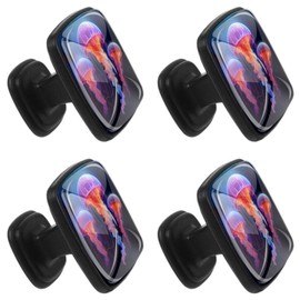 Colorful Gleamy Jellyfish Art Pattern 4 Pack Crystal Glass Square Cabinet Drawer Knobs, Clear Door Pull Handles for Durable and Fashionable Home Decor
