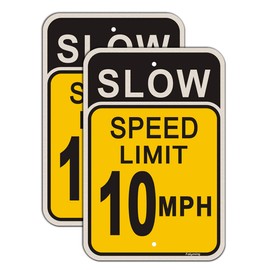 2 Pack Slow Speed Limit 10 MPH Sign Slow Down Sign 18 x 12 Inches Traffic Sign Engineer Grade Metal Reflective Sturdy Rust Aluminum Waterproof Easy to Install