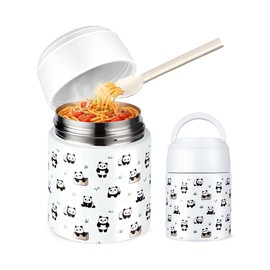 WXXM 10oz Soup Thermo for Hot Food Kids Insulated Food Jar with Spoon Wide Mouth Stainless Steel Lunch Container Leak Proof Vacuum Food Box for School Travel Picnic White Panda