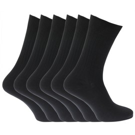 Mens 100% Cotton Ribbed Classic Socks (Pack Of 6) (UK Shoe 6-11, EUR 39-45) (Black)