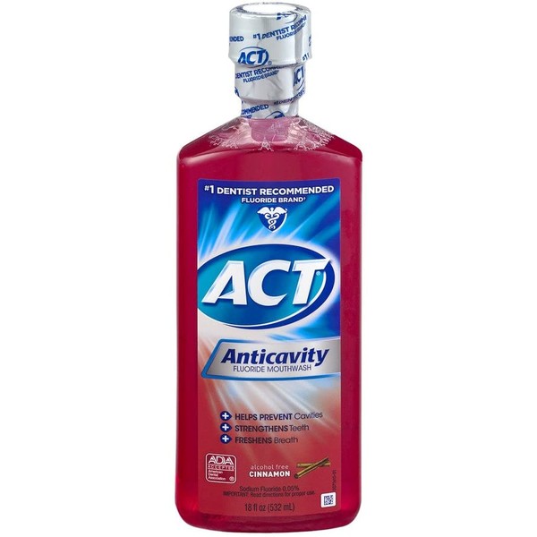 ACT Alcohol Free Anticavity Fluoride Rinse, Cinnamon - 18 Fl Oz, (Pack of 4)