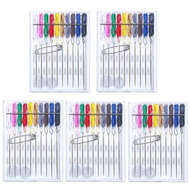 Pre-Threaded Needle Kit, 5 Boxes 40 Pieces Assorted Colors Pre Threaded Needle Travel Sewing Kit with Pin Button