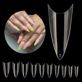 500pcs Almond Half Cover Nail Tips - Clear, Acrylic Nail Supplies, Clear Almond Nail Tips (Medium)