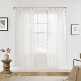 DriftAway - Cortinas semitransparentes con borde festoneado blanco para ventana de playa para sala de estar, recámara, 2 paneles de bolsillo para barra de cada tamaño 52 x 72 pulgadas, gris