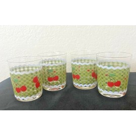 Anthropologie New Anthropologie Ischia Set of 4 Green Gingham with Cherries Juice Glasses