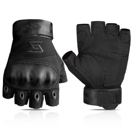 FREE SOLDIER Full Finger Outdoor Sports Cycling Biker Gloves Motorcycle Gloves Fingerless Glove for Hiking Climbing Cross Country Working Men's Gloves(S,Black Fingerless)