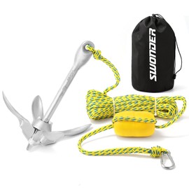Swonder Kayak Anchor, 3.5lbs Folding Anchor Kit w/Rope & Storage Bag, Complete Accessories Kit for Kayak, Paddle Board, Jet Ski and Small Boats (25ft)