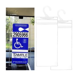 KVAEY 2 PCS Handicap Placard Holder, 11.6"×5" Transparent Disabled Parking Permit Protective Holder Sleeve, Automotive Disabled Placard Cover with Large Hanger, Car Accessories