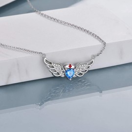 YAFEINI Nurse Necklace Sterling Silver Angel Wings Doctor Nurse Themed Pendant Necklace Nurse Nursing School Graduation Gifts for Women (Nurse necklace)