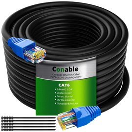 Cable Ethernet Cat6 para exteriores de 75 pies, cable de Internet de doble chamarra resistente, impermeable, entierro directo, (de 25 pies a 300 pies), compatible con red PoE Cat6 Cat5e Cat5, Cat 6 RJ45 con 25 bridas