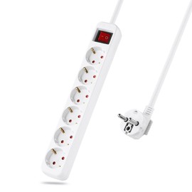 Power Strip 6-Way Extension Cable White 3 m Multiple Socket with Switch