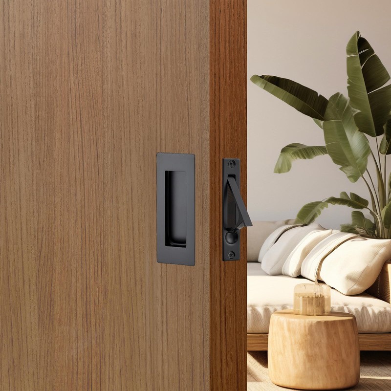 JOY DECOR Black Pocket Door Hardware Set, 2 Pcs 4.72