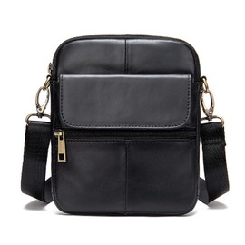 FANDARE Unisex Umhängetasche Kleine Schultertaschen Leder Kuriertasche Messenger Crossbody Bag für Herren Damen Reise Business Hochschule Umhängetaschen Schwarz
