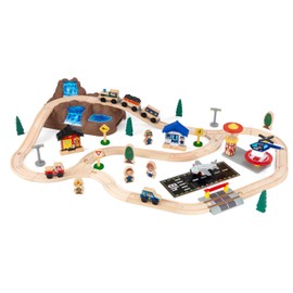 KidKraft Bucket Top Mountain Train Set with 61 Pieces, Magnetic Train, Wooden Tracks and Storage, Gift for Ages 3+