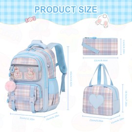 Bevalsa School Backpack for Girls, Backpack with Lunch Box Kids Girls, Cute Bookbag for Girls Kids Teens Elementary Middle High School College Student Casual Travel Daypack Children Schoolbag (Blue)