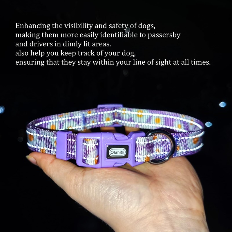 Olahibi Floral Pattern Dog Collar, Pretty Daisy Print, Durable Nylon