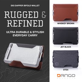 Dango D03 Dapper Bifold EDC Wallet - Made in USA - Water-Resistant, Slim, Minimalist, Metal, RFID Blocking