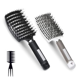 Antistatischer Kamm, Beseitigt Verfilzungen, Mit Wildschweinborstenkamm, Frisiert das Haar leicht, Geeignet für Nasses und Trockenes Haar von Frauen, Männern und Kindern, 2er-Pack (A)