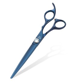 Momotou 7 inch Matte Blue Straight Dog Grooming Scissors Professional 440C Stainless Steel Dog Shears Smooth Cutting Comfortable Grip and Easy to Use for Groomers and Home Use
